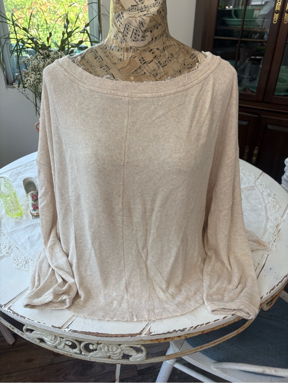 Light Beige Boatneck Long-Sleeve Pullover Hoodie - FREE PEOPLE